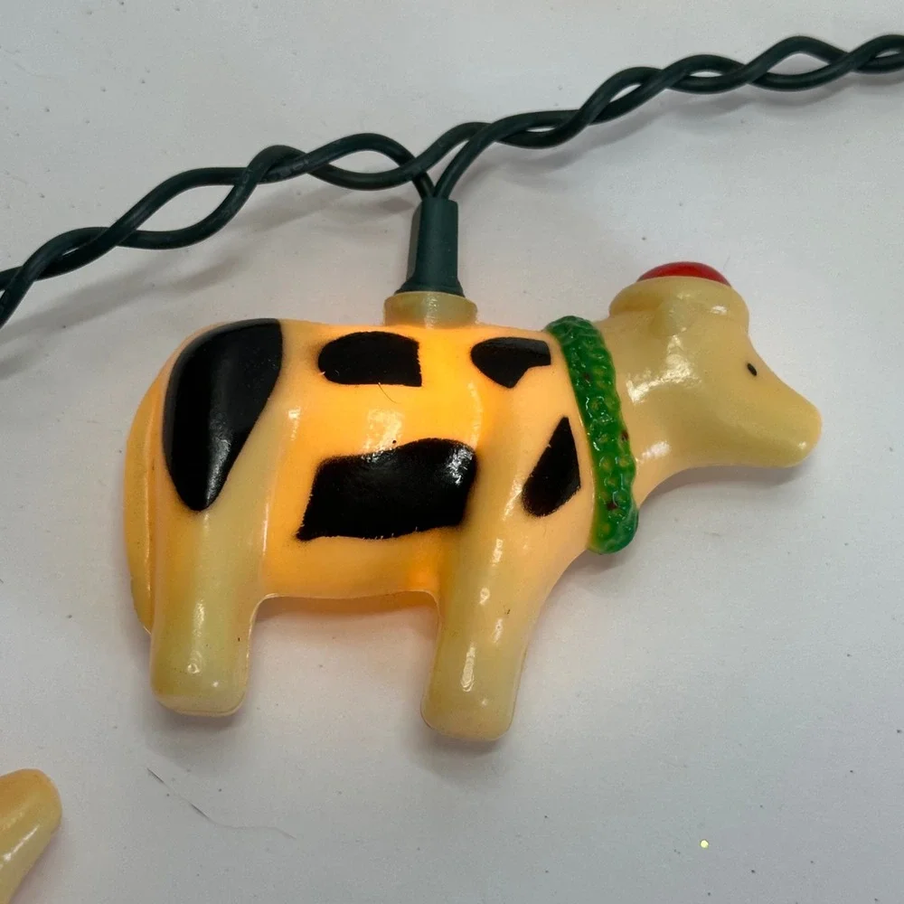 Vintage Christmas Cow String Lights‎ 10ct Yellow Black Farmhouse Holiday Novelty